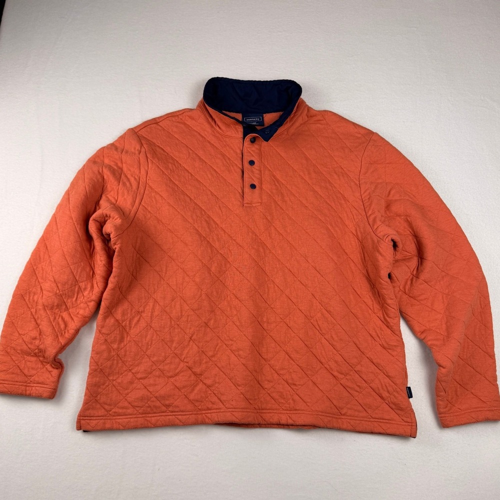 Crown & Ivy Mens Quilted Pullover Sweatshirt Orange Navy Blue Mock Neck XL